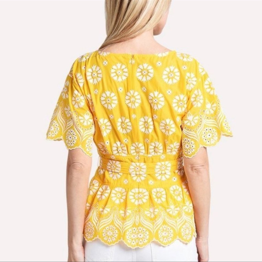 Tory Burch Embroidered Eyelet Top in Sunlight Yellow | 4 NWT - Picture 2 of 13